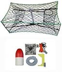 KUFA Galvanized Foldable Crab Trap & Accessory Kit (100' Lead CoreRope, Clipper,Harness,Bait Case & 14" Red/White Float) S33+CAC3