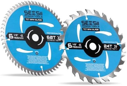 Seesii 6-1/2" Circular Saw Blades, 24T & 60T 2-Pack Combo, 5/8" Arbor, Carbide Tipped Teeth, Thin Kerf, Heavy Duty TCT Saw Blades for Wood Plywood MDF OSB Plastic Cutting, Fine & Ultra Finish