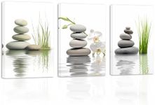 ZXHYWYM Bathroom Wall Art 3 Pieces Zen Stones White Orchid on Water Canvas Prints Spiritual Relaxing Picture for Office Yoga Spa Meditation Room Framed(3, (11.00" x 14.00" x 3PCS))