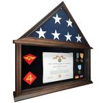 MedalAwardsRack Large Military Shadow Box Display Case for Funeral Burial Flag, American Veterans Fits Folded 5x9.5’ Flag, Certificate, Medal, Pins, Patches. Glass and New Zealand Pine Frame. (Walnut)