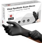 PROMART Black Vinyl Disposable Gloves - Powder and Latex Free Medical Exam Gloves, Black, Industrial Grade, Non-Sterile, Food Safe, Disposable Gloves, Cooking & Cleaning, Box of 100 (100, MEDIUM)