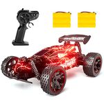 Tecnock Remote Control Cars for Kids, 1:18 Scale RC Racing Cars with LED Lights, 2.4GHz All Terrain RC Car with 2 Rechargeable Batteries for 60 Min Play, Indoor Outdoor Toys Gifts for Boys and Girls