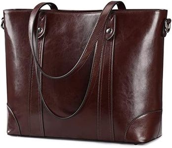 S-ZONE Leather Tote Bag for Women Office Shoulder Handbag 15.6 Inch Work Laptop Briefcase