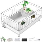 MoonOrange Small Turtle Tank, Turtle Aquarium, Acrylic Turtle Terrarium with Basking Platform, Bottom Drainage, Multi-Function Areas for Turtles, Crabs, Crayfish, Small Reptiles. (White Tank)