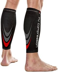 NV Compression 365 Calf Guards/Sleeves LARGE Red/Black (PAIR) 20-30mmHg - For Sports Recovery, Shin Splints, Medical, Work, Flight - Running, Cycling, Gym