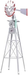 Gardeon Garden Ornaments Windmill, 6ft 186cm Height Gardening Decor Metal Ornament Outdoor Wind Mill Spinner Decorations Home Yard Setting Decoration, Weather-Resistant with Nuts Bolts Grey