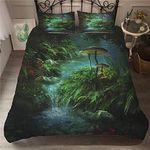 Meiju Duvet Cover Set 3D Mushroom Bedding Duvet Cover with Pillowcases for Double King Single Bed Microfiber 3pcs Boys GirlsBedroom Duvet Set (200x200cm,Koi pond)