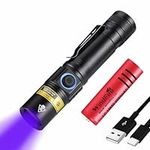 UNAGEA 365nm UV Torch Rechargeable, Professional 10W Black Light Ultraviolet Torch Fungal Examination,Portable Mini Torch Black Light for Pet Urine Detection,Rocks Glowing,Resin Curing,Mineral