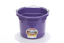 Little Giant® Flat Back Plastic Animal Feed Bucket | Animal Feed Bucket with Metal Handle | Horse Feed & Water Bucket | 8 Quarts | Purple