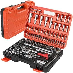 ISE 1/2" + 1/4" Cle a Douille a Cliquet Coffret de Douilles 58 PCS, & Coffret de Vissage Embouts, Joint Universel, Rallonges, Clés héxagonaleset Barre Coulissante 108pcs pour Voiture