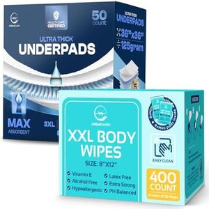 AllSett Health Body Wipes and Incontinence Bed Pads Bundle - 400 Count Body Wipes (8" x 12") with Aloe Vera & Vitamin E + Pack of 50 36" x 36" Disposable Bed Pads for Adults, Elderly and Pets