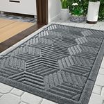 Yimobra Front Entrance Door Mat, All-Season Heavy Duty Outdoor Indoor Entryway Floor Mat, Sturdy Natural Rubber, Non Slip, Resist Dirt, Water Absorption, Easy Clean, 29.5x17 Inch, Black Gray