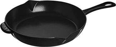 STAUB SHINY BLACK Cast Iron Frying Pan Skillet 10-Inch Black - All Cooktops, Kitchen Cookware Stovetop, Induction Safe, Made in France