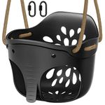 SELEWARE Heavy-Duty High Back Full Bucket Toddler Swing Seat with Locking Carabiners and Adjustable Rope, Cute Elephant Shape Design, 600LB Weight Limit (Bucket Swing, Black)