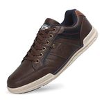 Mens Trainers Casual Shoes Fashion Leather Canvas Sneakers Lace Up Brown 9.5