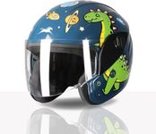 TVS Moto Jr. Kids Helmet |Fun Glow in the Dark Graphics | Lightweight ISI Certified ABS Shell| Removable Cheek Pads | Ideal Helmet for Cycle Scooter Daily Ride Comfort & Protection (Dark Green/XS)