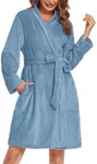 Ekouaer Plush Robes for Women Knee Length Warm Bathrobe Soft Fleece Sleepwear Blue M