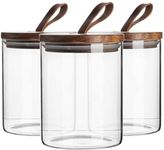 Argon Tableware Scandi Storage Jars with Leather Loop Lids - 750ml - 3 Pack - Modern Round Organisation Container Glass Jar for Kitchens, Pantry, Bathrooms, Utility Rooms