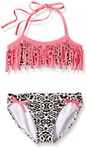 Jessica Simpson Big Girls Two Piece Fringe Bikini, Animal Print, 14