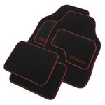 JVL Personalised Universal Black Carpet Car Mat Set with Red Embroidered Front Mats