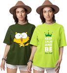 Reifica Pure Cotton Half Sleeve Loose Fit Oversized T Shirts for Women/Girls Combo Pack of 2 (in, Alpha, S, Regular, Olive Green and Kiwi)