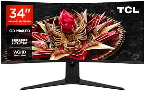TCL 34 inch WQHD Mini-LED 1500R Curved Gaming Monitor, 170Hz, 1ms response time, AMD FreeSync™