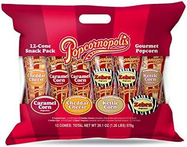 Popcornopolis Gourmet Popcorn Cone Variety Pack – Zebra Popcorn, Cheddar Cheese Popcorn, Caramel Popcorn & Kettle Corn Popcorn, Great for Gifting & Sharing, (12-Count)
