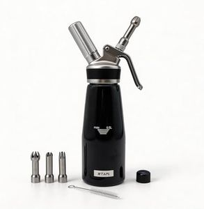 Professional Whipped Cream Dispenser, Silver Aluminum, 500ml Capacity with Lever Handle and Decorating Tips, N₂O Chargers (Not Included)(Black)