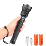 WINDFIRE LED Torches Super Bright 25000 Lumens, Powerful Torch XHP70.2 LED Tactical Flashlight Battery Powered, 3 Light Modes, Waterproof Camping Torches with 5000mAh Battery for Emergency, Hiking