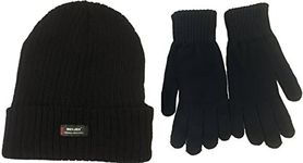 Black 'Rockjock' Thermal Thinsulate Winter Hat (Style: Chunky Rib Knit with Rockjock R40 Lining) and 'Handy' Thermal Gloves Set