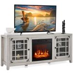 COSTWAY 18” Electric Fireplace Insert TV Stand, Entertainment Center Console Table for TVs up to 65” with 3-level Flame Brightness Overheat Protection Fireplace Heater & Remote Control (Natural)