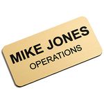 Custom Engraved Name Tag Badges – Personalized Identification with Pin or Magnetic Backing, 1.5 Inches x 3 Inches, European Gold/Black