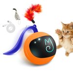 Migipaws Interactive Cat Ball Toy Set, Fun Tracker, Automatic Rolling Chase Ball with Fluffy Tail, A Small Mice, Rechargeable (Orange)