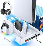 PS5 / PS5 Slim Stand and Cooling Station with RGB LED Controller Charging Station for Playstation 5 Console, 2H Fast PS5 Controller Charger, PS5 Accessories with 3 Levels Cooling Fan/Headset Holder