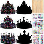 Yinder 80 Pcs Paper Crowns with Rainbow Color DIY Craft Scratch Crown Headband Hats Wooden Styluses Stickers Elastic Bands Colorful Gem Jewels for Boys Girls Adults, Black