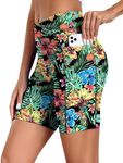 Ekouaer Women's 8.5" Board Shorts High Waisted Swimsuit Bottoms Cross Waist Beach Surf Swimwear with Pocket Red Tropical Flowers,XX-Large