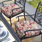 Magpie Fabrics Outdoor/Indoor Tufted Seat Cushion with ties Set of 2, 19"x19" Waterproof Patio Chair Pads Tatami Floor Pillow for Room Garden Balcony Office Decor(Botanical Red)