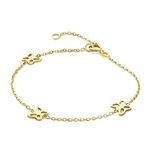 MIORE Kids children's bracelet with 3 butterflies in 9 karat 375 yellow gold, length 14 cm (12 cm + 2 cm extention) spring ring closure