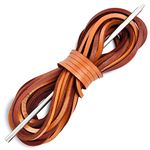 Leather Shoelace Boot Lace Boat Shoe Lacing Kit - 72 Inches Long 3.2mm (1/8") Wide - 1 Needle and 2 Strips, Tan, 72"_ 2 Strips