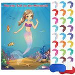 KUUQA Pin The Tail Mermaid with 24Pcs Tail for Kids Pin The Tail on The Mermaid Party Game Party Supplies for Mermaid Party Decorations for Girls