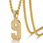 U7 Men Jersey Number Necklace 18K Gold Plated Full CZ Ice Out Pendant Sport Football Basketball Baseball Number Chain 9 Necklace 22"