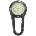 ULTECHNOVO Clip-on Fob Watch Black Clip on Carabiner Rotating Bezel Luminous Face FOB Watch for Doctors Nurses Paramedics Chefs Climbing Mountaineering