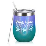 Gingprous Book Lovers Gifts, Drink Win Read Books Be Happy Stainless Steel Insulated Wine Tumbler, Birthday Christmas Gifts for Book Lovers Book Club Librarians Readers Bookworm Friend(12oz, Gradient)
