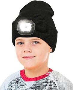 YunTuo LED Beanie for Kids, Unisex Rechargeable Headlamp Hat Winter Night Lighted Cap, Gifts for Kids Boys Girls, Black, One Size