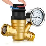 Kohree RV Water Pressure Regulator Valve, Adjustable Handle Brass Lead-Free RV Water Pressure Reducer with Gauge and 2 Inlet Screened Filters for RV Camper Travel Trailer Garden