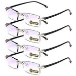 LUFF 4 Pairs HD Reading Glasses Fashion Diamond Trimming Spring Hinge High-end Ultra-light Reading Glasses(men)