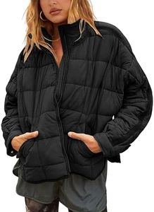 Bianstore Women's Oversized Splice Quilted Lightweight Puffer Jacket Casual Padded Coat(Black-Medium)
