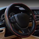 Flaconi Car Steering Wheel Cover,Leather Steering Wheel Cover,Steering Wheel Cover Men,Universal Sports Style Wheel Cover,Anti-Slip Steering Wheel Protector,Adaptable to 37-39 cm Wheel(Black&Red)