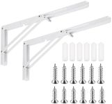 Mardatt 2Pcs 18" White Folding Shelf Brackets, Heavy Duty Stainless Steel Triangle Shelf Bracket Collapsible Wall Mounted Shelf Bracket with Screws and Anchors Space Saving for Table Work Bench