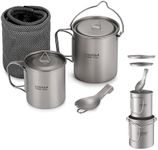 Lixada Camping Cookware Set,3PCS Lightweight Titanium Set 750ml Pot 420ml Water Cup Mug with Lid Collapsible Handle Folding Spork for Outdoor Camping Hiking Backpacking